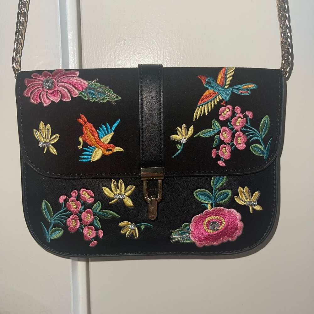 COPY - Embroidered Black Cross Body Purse